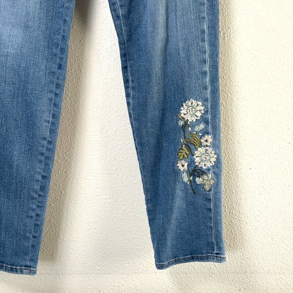 J Jill Denim Weekender Straight Leg Jeans Size 10 Floral Embroidery Mid Rise - Picture 2 of 14